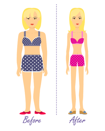 Figure of Woman Before and After Diet. Vector.のイラスト素材