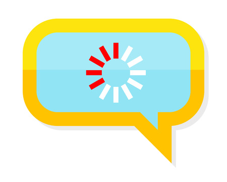 Loading process icon in chat speech bubble. Web bubble isolated on white. Interface dialog, talk button, application speech balloon. App icon flat style design. Process of writing message sign. Vectorのイラスト素材
