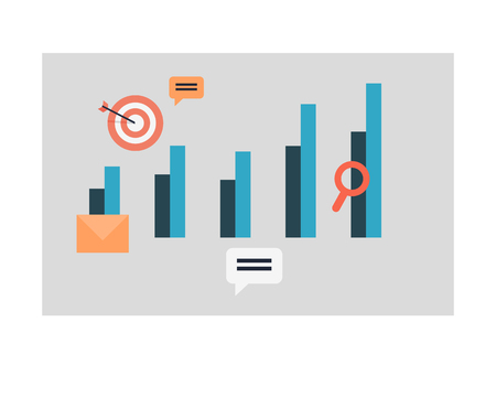 Business graph and chart icons. Set of elements for creation infographic design. Editable isolated symbols. Target hit, emailing, web graphics. Part of series of successful leadership. Vectorのイラスト素材