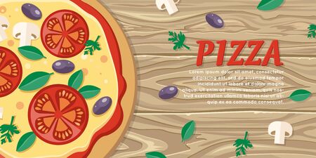 Pizza with Tomatoes, Olives, Mushrooms and Herbsのイラスト素材