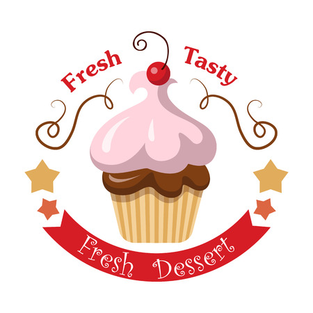 Fruit Cupcake with One Cherry on Top. Icon Logoのイラスト素材