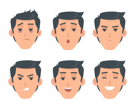 Man Face Emotive Vector Icon in Flat Style Setのイラスト素材