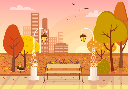 Autumn City Park Vector Illustrationのイラスト素材