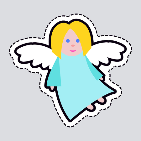 Christmas Angel. Blue Clothes. White Long Wingsのイラスト素材