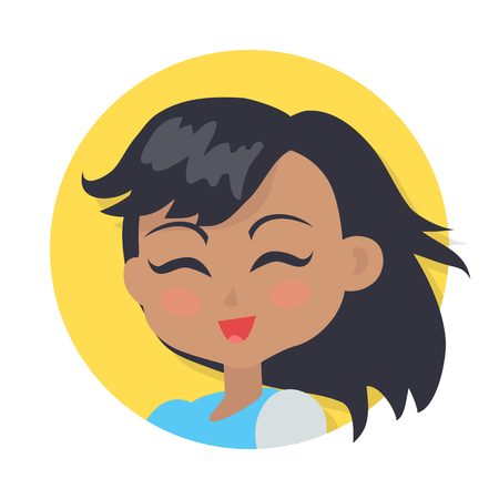 Smiling Girl with Dark Long Hair and Forelockのイラスト素材