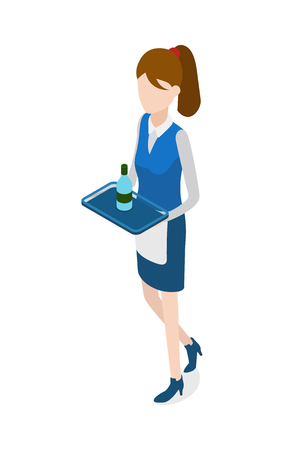 Restaurant. Walking Waitress with Tray in Handsのイラスト素材