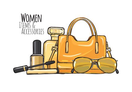 Women Items and Accessories. Yellow Female Objectsの写真素材