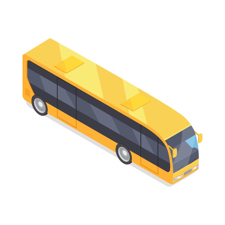 City bus isometric projection icon. Yellow autobus vector illustration isolated on white background. Public transport. For game environment, traffic infographics, logo, web designのイラスト素材