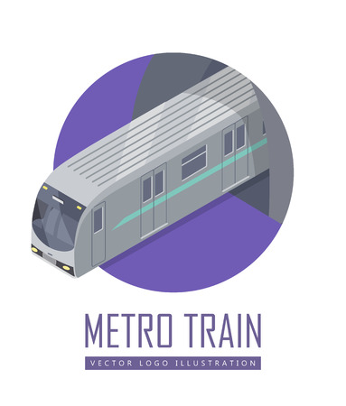 Speed train isometric projection icon. Modern locomotive with wagon leaving tunnel vector illustration isolated on white background. For game environment, transport infographics, logo, web designのイラスト素材