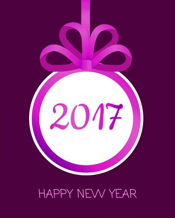 2017 Happy New Year Round Banner with Violet Bowのイラスト素材