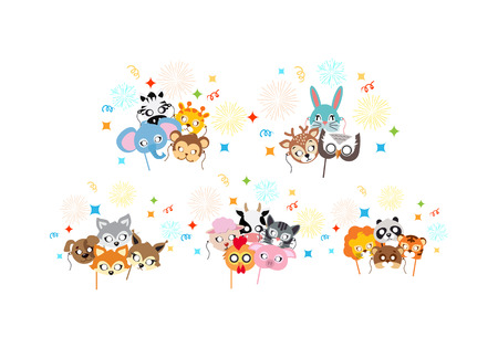 Animal Carnival. Collection of Cartoon Masks.のイラスト素材