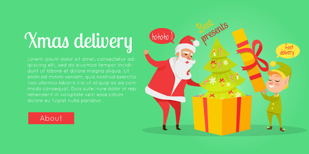 Xmas Delivery. Best Presents. Santa and Gnomeのイラスト素材