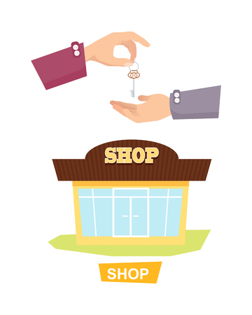 Hand Passing Key. Process of Buying, Renting Shopのイラスト素材