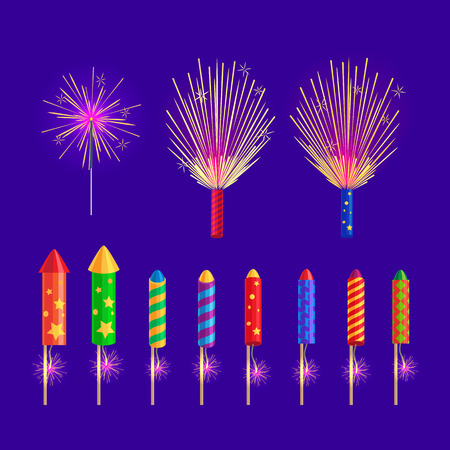 Colourful Firework Rockets on Blue Backgroundのイラスト素材