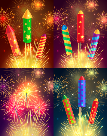 Colourful Exploding Rockets on Bright Backgroundのイラスト素材