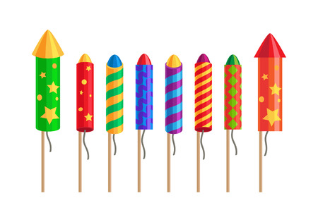 Kinds of Fireworks. Pyrotechnic Set. Rockets.のイラスト素材