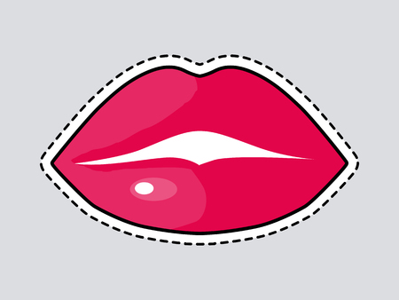 Red Full Woman Lips. Cut it out. Isolated Iconのイラスト素材