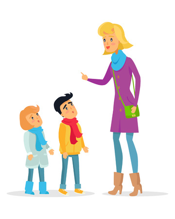 Woman Explaining Rules for Attentive Childrenのイラスト素材