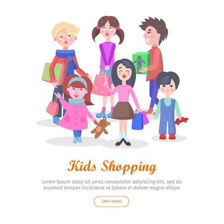 Kids Shopping Conceptual Flat Vector Web Bannerのイラスト素材