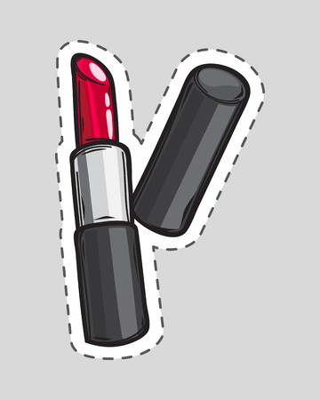 Red lipstick patch. Cut it out. Cosmetic productのイラスト素材