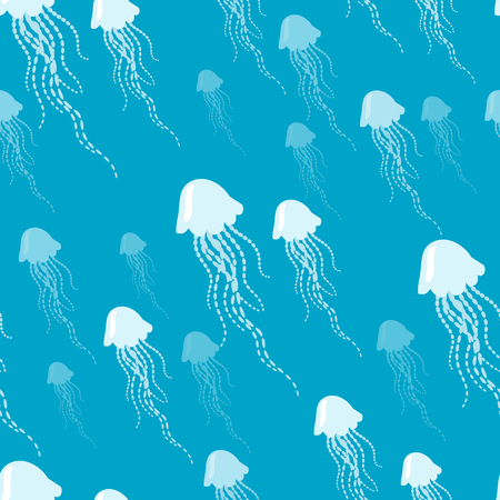 Jellyfish Cartoon Vector Seamless Pattern