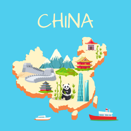 China with its Traditional Elements Signs on Blueのイラスト素材