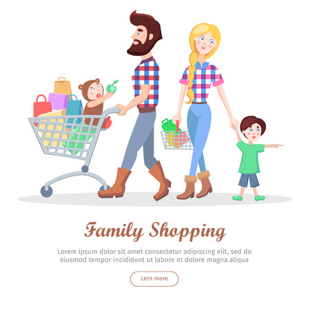 Family Shopping Cartoon Flat Vector Conceptのイラスト素材
