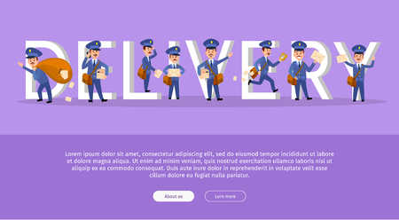 Delivery Service Web Banner with Cartoon Postmanのイラスト素材