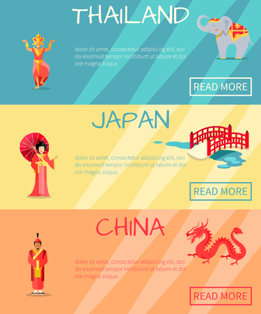 Thai, Japan, China Web Set and Traditional Signsのイラスト素材