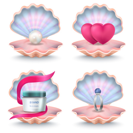 Shells with Face Cream, Pink Hearts, Wedding Ringのイラスト素材