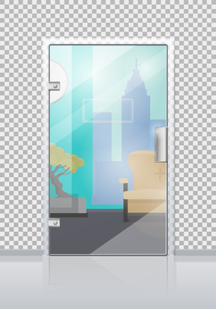 Office Interior Through Glass Door Flat Vectorのイラスト素材