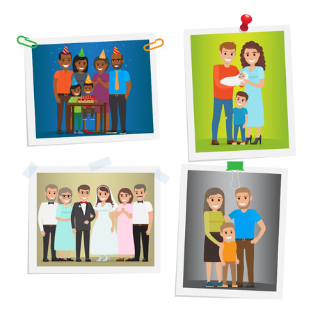 Family Special Day Photos Inoculated on Whiteのイラスト素材