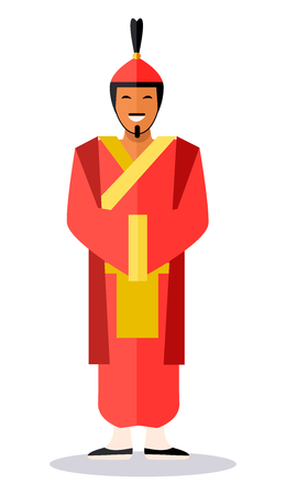 Ancient Chinese Soldier in Red Clothes on Whiteのイラスト素材