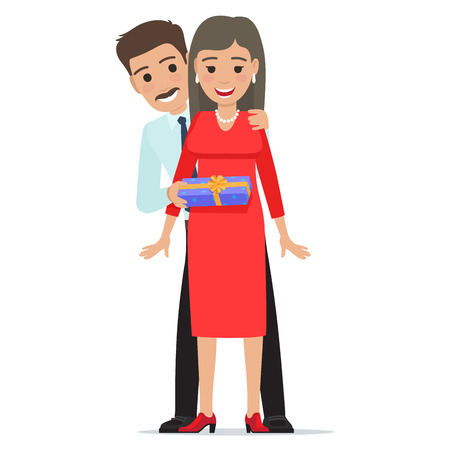 Husband Makes his Wife Present. Cartoon People.のイラスト素材