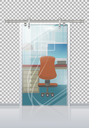 Office Interior Through Glass Door Flat Vectorのイラスト素材