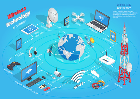 Wireless Technology Infographic Scheme on Blueのイラスト素材