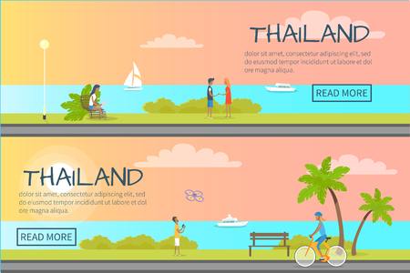Thailand People Relaxing Colourful Web Bannerのイラスト素材
