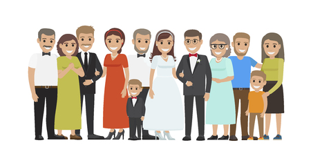 Wedding Guests Group Portrait Flat Vector Conceptのイラスト素材