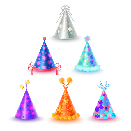 Set of Different Festive Caps in Cartoon Styleのイラスト素材