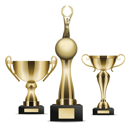 Set of Golden Trophy Cups Winner Graphic Art Iconのイラスト素材
