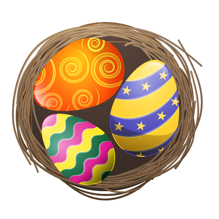 Colored Eggs in Bird Nest Isolated Illustrationのイラスト素材