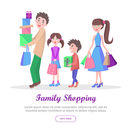 Family Shopping Cartoon Flat Vector Conceptのイラスト素材