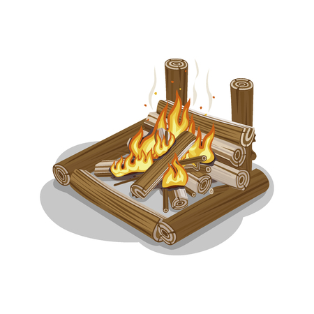 Bonfire from Logs with Flame Isolated on Whiteのイラスト素材