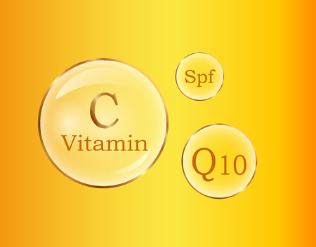 C and Q10 Vitamins, Spf Round Signs Vector Posterのイラスト素材