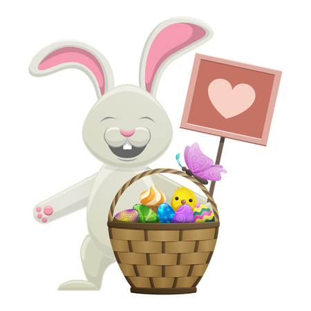 Cartoon Easter Bunny with Basket Illustrationのイラスト素材