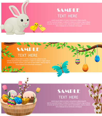 Spring and Easter Festive Vector Web Banners Setのイラスト素材