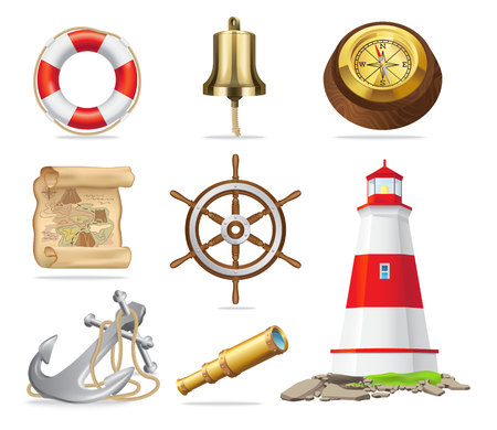 Marine Attributes Set of Isolated Illustrationsのイラスト素材