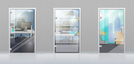 Office Interior Through Glass Door Flat Vectorのイラスト素材