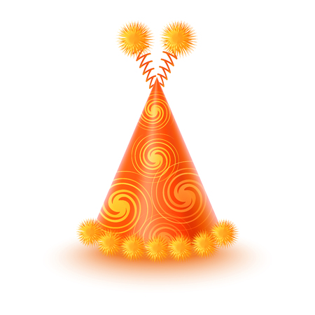 Yellow Party Hat with Spirals and Pompons Vectorのイラスト素材