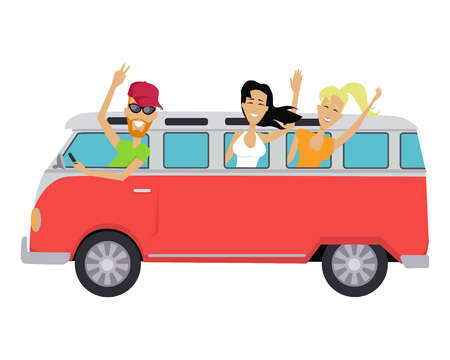 Travelling Conceptual Banner. People Travel by Busのイラスト素材